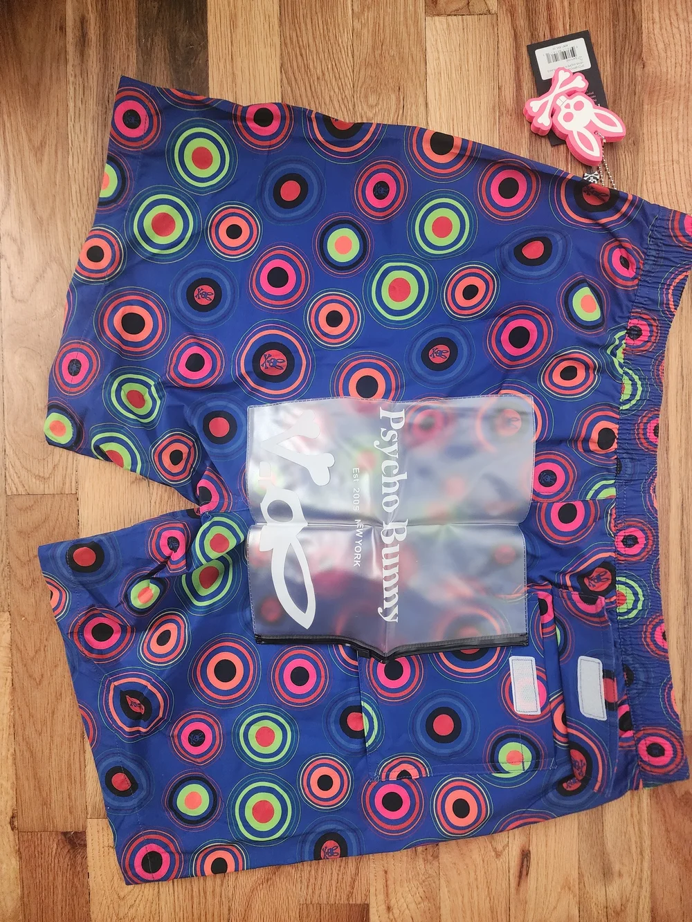 Psycho Bunny Blue Multicolor Target Print Swim Trunks